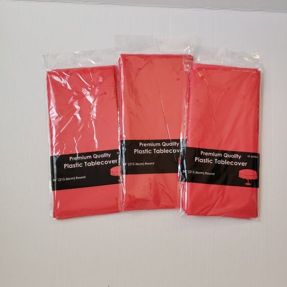 Red Plastic Tablecover - 84" ROUND RED PREMIUM PLASTIC TABLE COVER - Picture 5 of 5